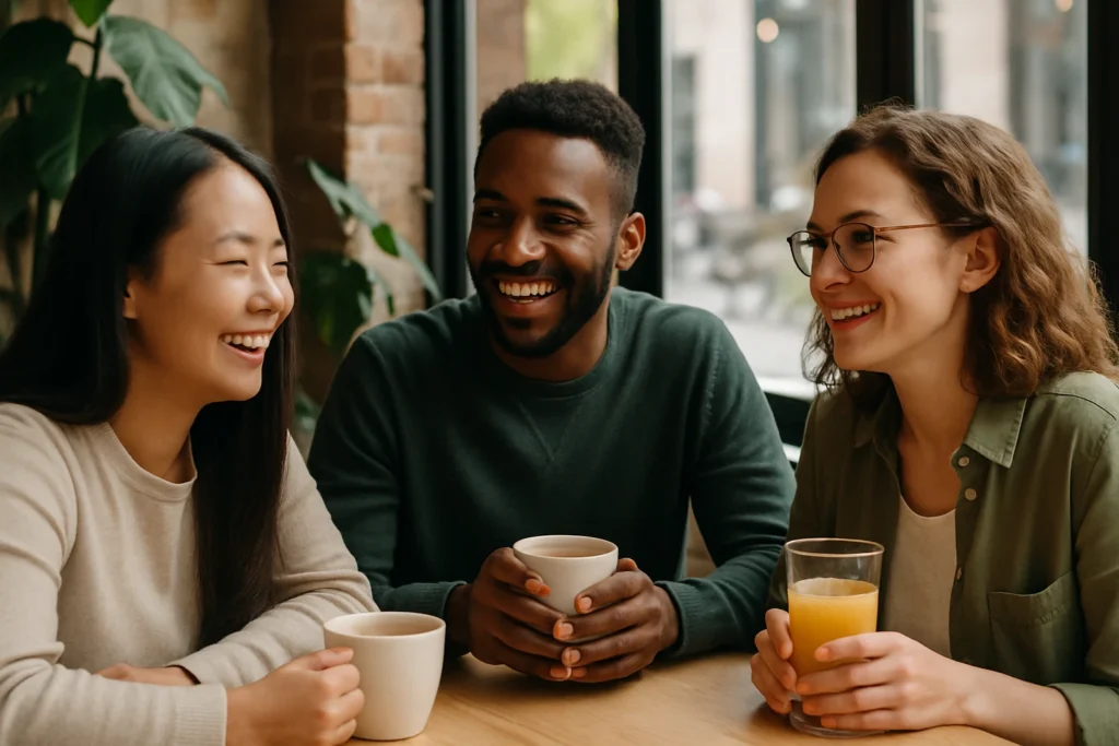 ESL teachers abroad enjoying coffee together for mental wellness