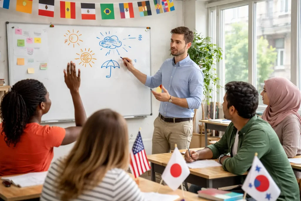 A ESL Teacher communicating complex ideas with clarity